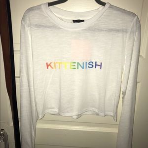 NWT Kittenish Cropped Long Sleeve Top Rainbow Logo